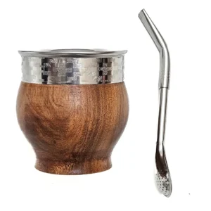 MATE IMPERIAL ALGARROBO Virola de Acero+BOMBILLA PICO DE LORO (PALA)