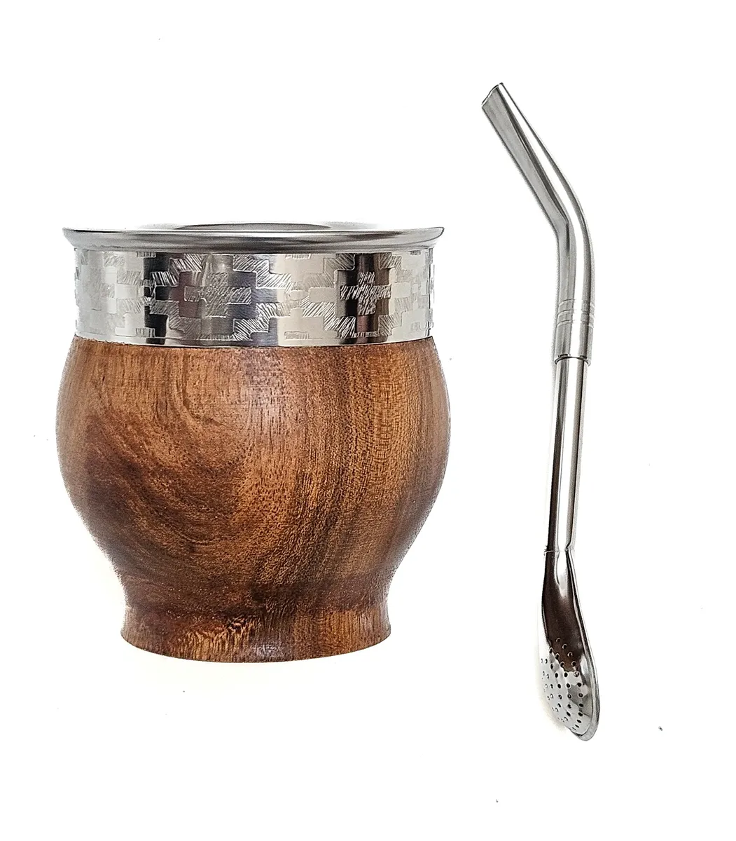 MATE IMPERIAL ALGARROBO Virola de Acero+BOMBILLA PICO DE LORO (PALA)